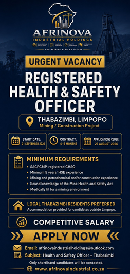 Urgent vacancy poster for Registered Health and Safety Officer in Thabazimbi, Limpopo